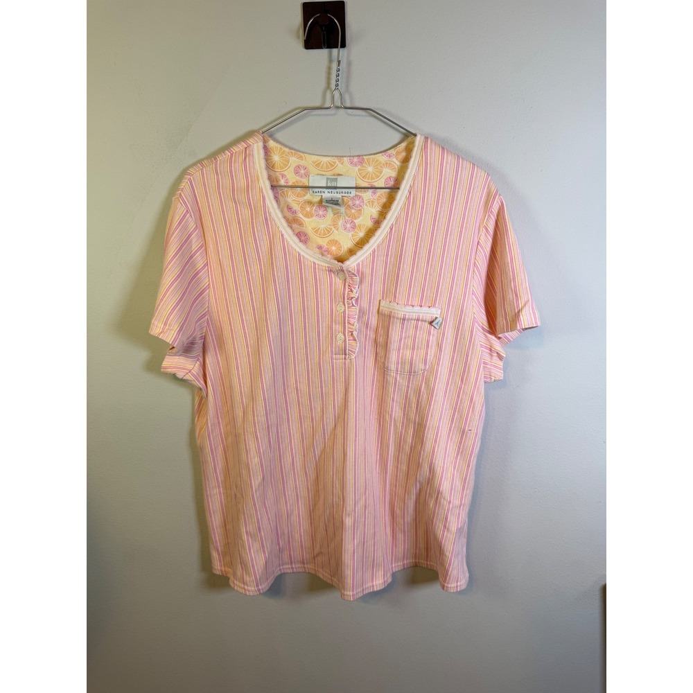 Karen Neuburger Womens Pajama Set Striped Ruffle Pink Large